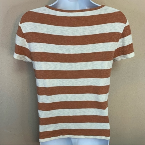 M Madewell Brick White Striped Knit Top Short Sleeve Stretch Medium Sweater Top - Picture 9 of 9